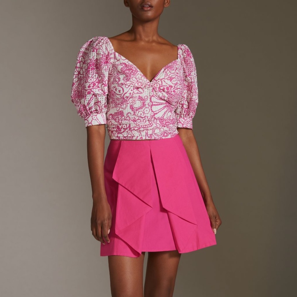 NWOT Anthropologie Maeve Ruffled Mini Skirt in Medium Pink